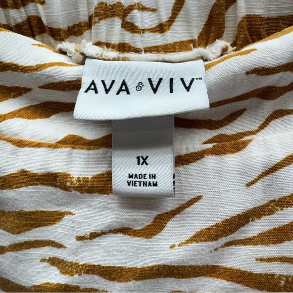 Ava & Viv Zebra Print Plus Midi Skirt 1X Relaxed Boho Elastic Waist Side Slit - Picture 3 of 5